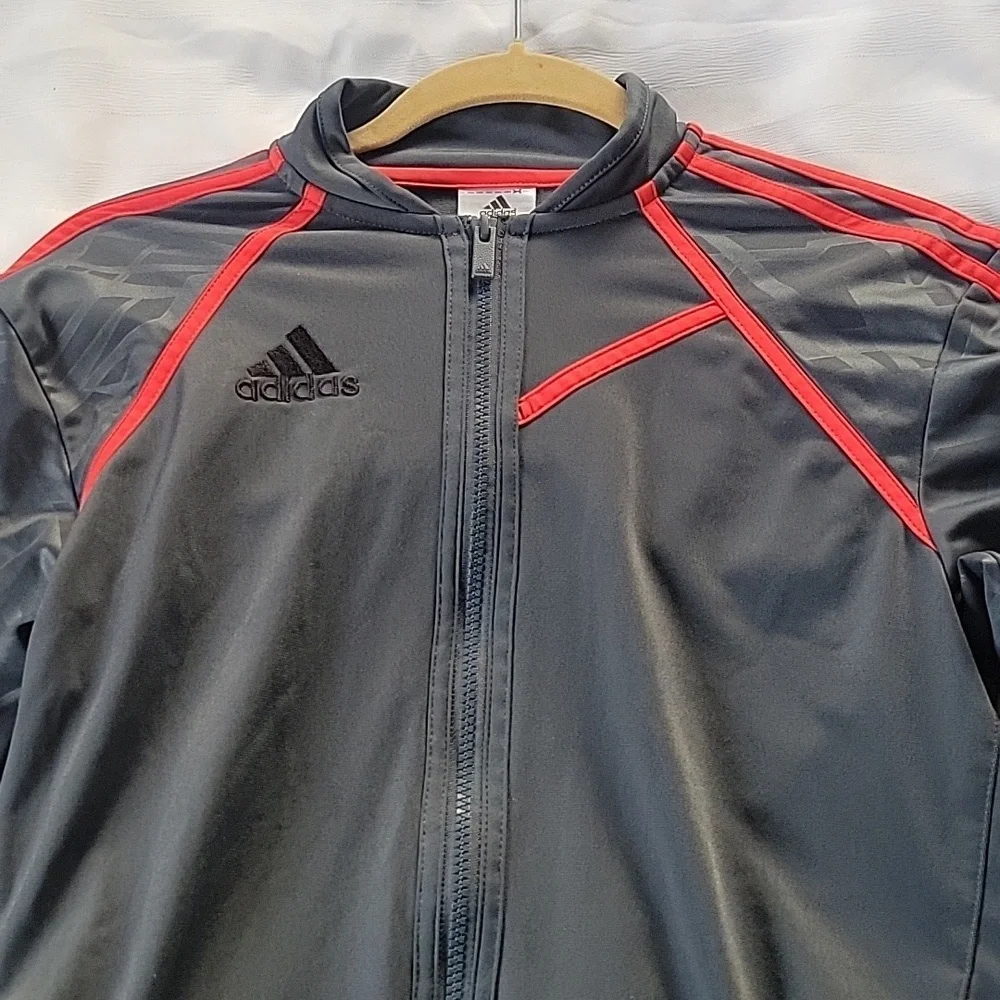 adidas Mens Dark Gray with Red Accents Windbreaker, Size: M